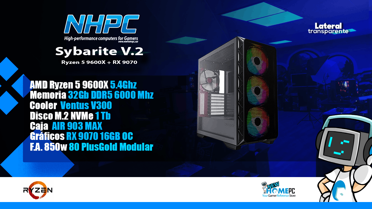 PC Gaming NHPC SYBARITE V.2 - Ryzen 5 9600X - 32GB - 1TB - RX 9070